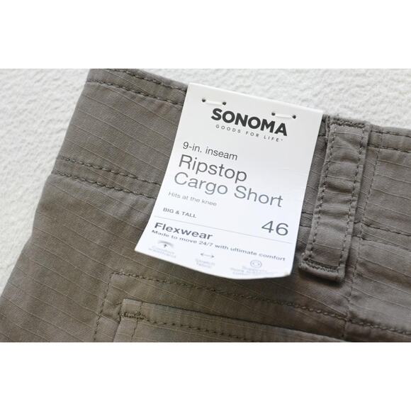 Sonoma Cargo Shorts Flex Ripstop Brown Rugged Khaki Chinos Mens Size 46 NWT - Picture 8 of 8